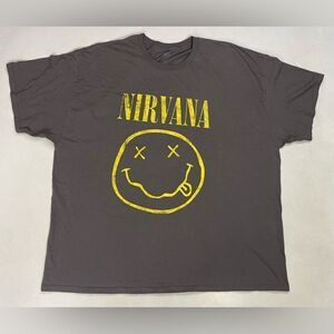 Nirvana Iconic Smiley Logo Graphic Men 3XL Gray Short Sleeve Music